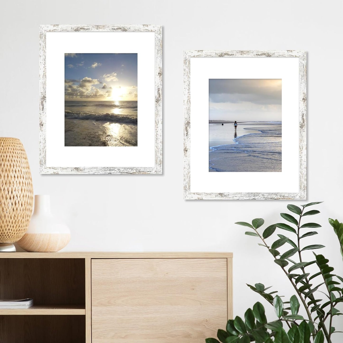 iRahmen 16x20 Picture Frame Set of 2 with Plexiglass, Distressed White Wood Poster Frame Display 11x14 Picture with Mat or 16 x 20 Without Mat for Photo Wall Mounting