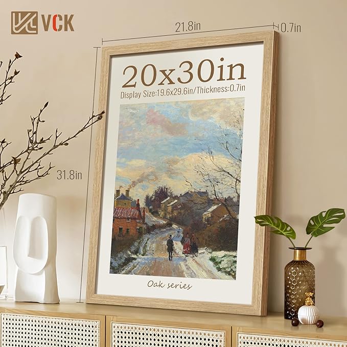 VCK 20x30 Oak Wood Frame for Poster & Picture, Natural Solid Wood Photo Frames Set of 3, Wall Gallery Frame