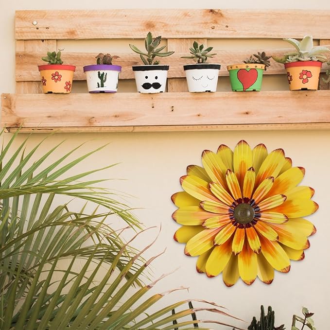 YEAHOME 16'' Metal Flower Wall Decor - Sunflower Wall Art Decorations Hanging for Bedroom, Living Room, Bathroom Boho Office