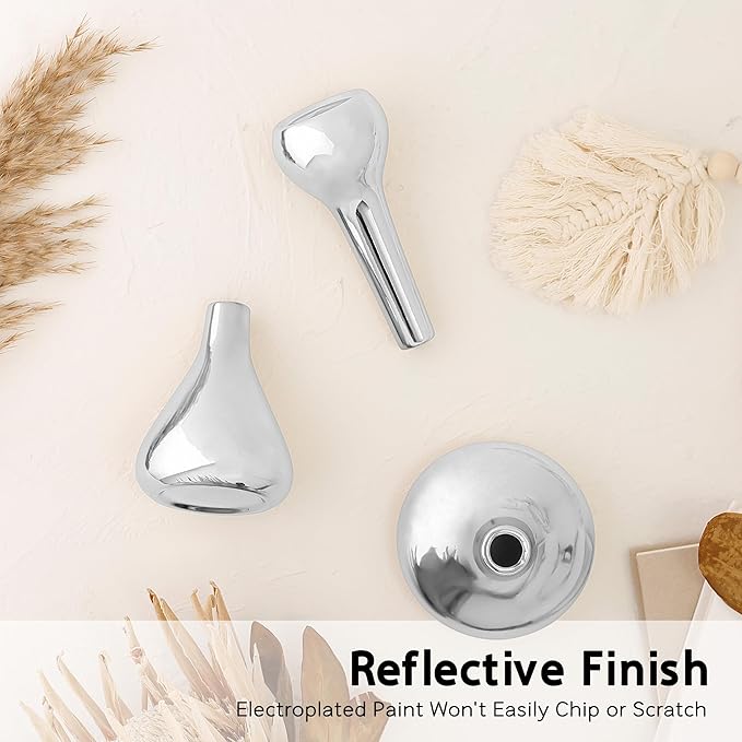 Silver Vases (Set of 3) by Port&Petal – Small Bud Vases 3.5-5” Tall with Reflective Finish | Silver Home Decor, Accent for Living Room, Table Decor, Wedding Table Centerpiece Decoration