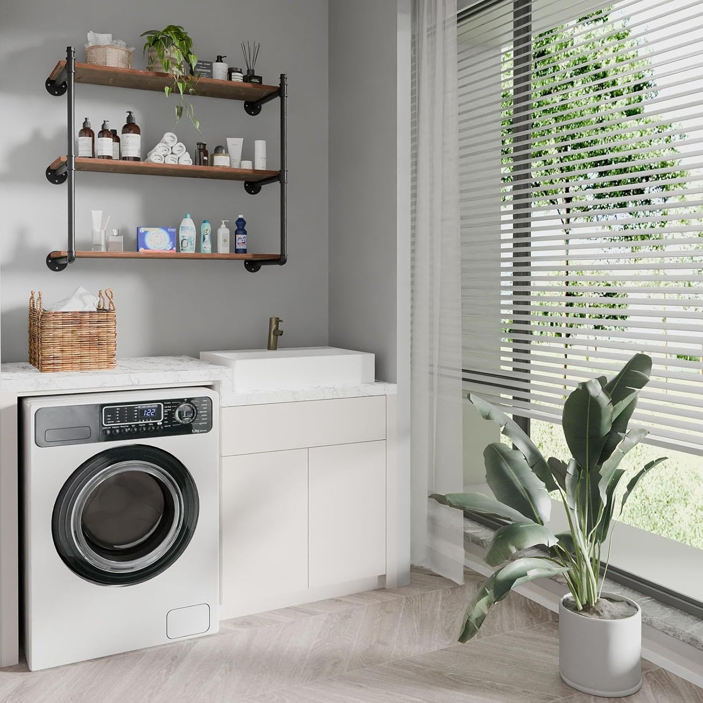 Industrial Pipe Shelf Brackets Wall Mount, Open Black Pipe Shelving for Kitchen,Floating Shelf Brackets Mount,Open Bookshelf Brackets for Shelves,Wall Shelves 12 Inch Deep,(2PcsX3Tier,32" Tall)