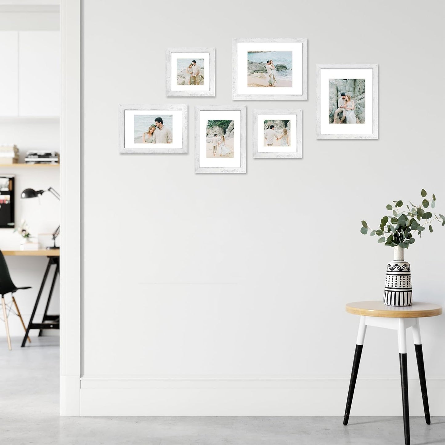 iRahmen 9x12 Picture Frame Set of 4 with Tempered Glass, Distressed White Frame Display 6x8 Picture with Mat or 9 x 12 Without Mat, Wooden Photo Frame for Wall Mount and Tabletop Display