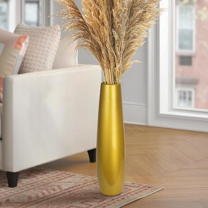 Gold Ceramic Tall Floor Vase,17.7 Inch Large Modern Flower Vases for Home Décor,Wicker Big Floor Vase Decorations for Farmhouse, Living Room,Bedroom,Standing Plastic Vase Decorative Tall