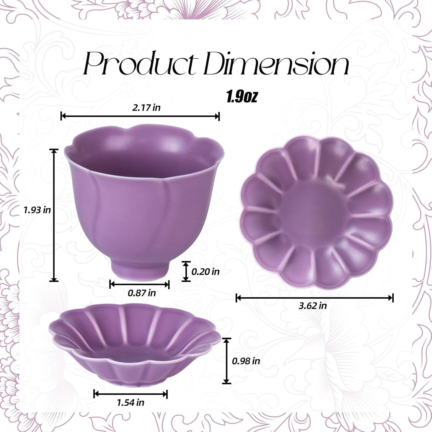 KAMMAK Ceramic Tea Cups Small, Cute Vintage Coffee Cup Set of 2, Porcelain Teacups Espresso Mug, 1.9oz Hand Painted Chinese Afternoon Tea Party Mugs, Birthday Gift for Women Men, Fragrant Purple