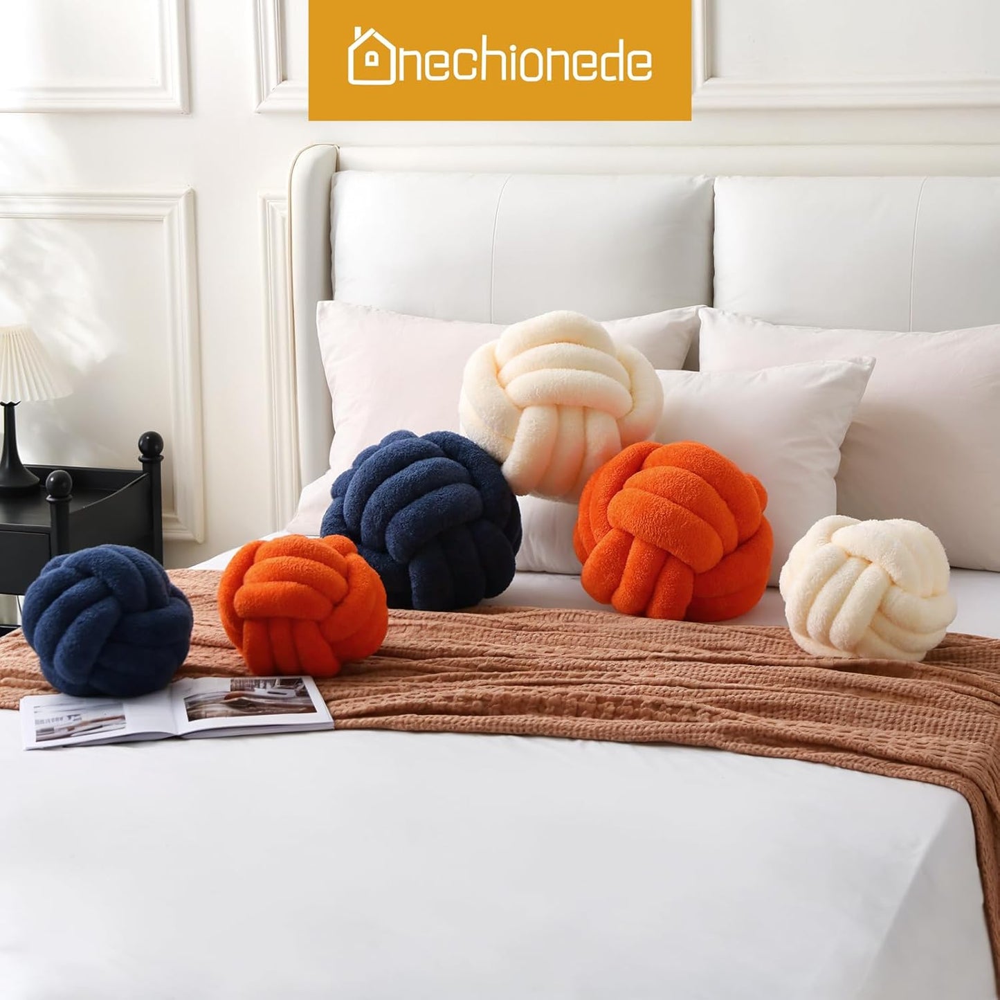 Knot Pillow Ball Plush - Decorative Throw Pillows for Bed Relieve Stress, Round Knot Cushion for Sofa Decor Pet Toy, Navy 8 inch