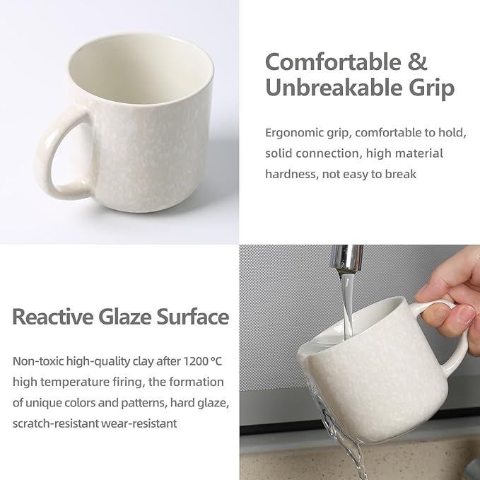 12 OZ Coffee Mugs Set of 4, Modern Ceramic Coffee Mugs Set with handle for Tea/Latte/Cappuccino/Milk/Cocoa.White.