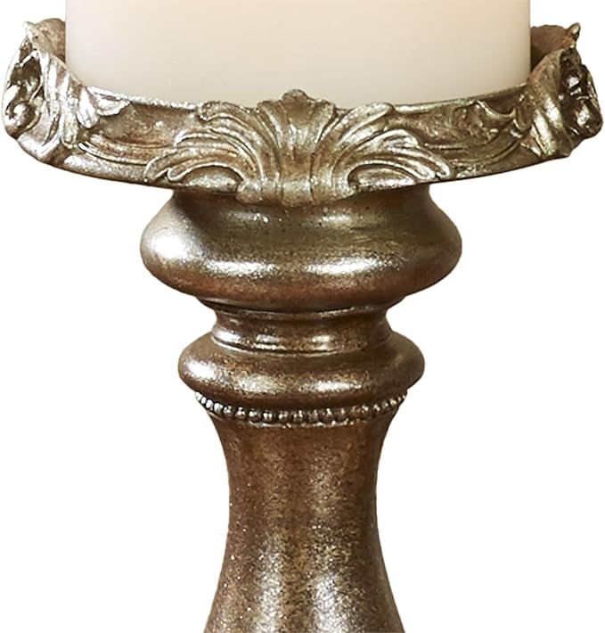Touch of Class Victoria Acanthus Leaf Candleholders Set of 3 - Resin - Metallic Bronze, Silver - Candlesticks for Bedroom, Living Room, Mantel, Dining Room, Entryway, Foyer