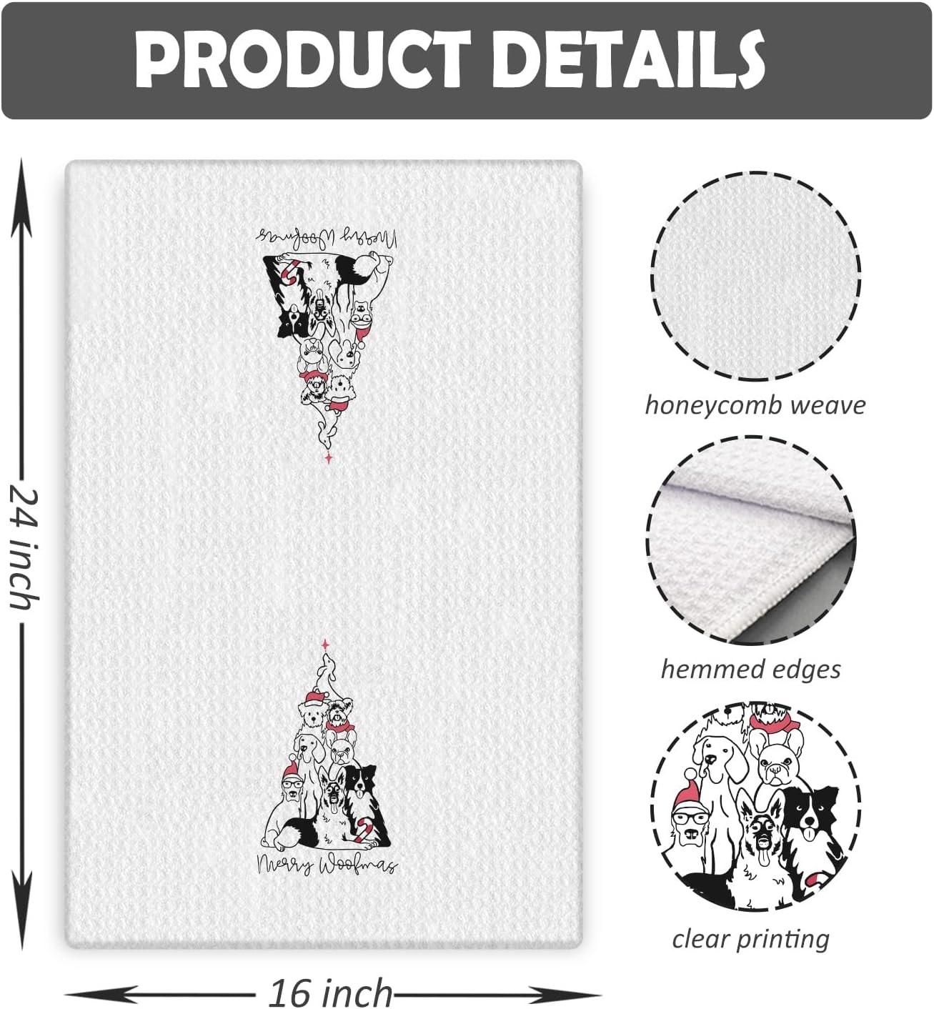 Funny Christmas Dog Kitchen Towels - 16x24 Inches, Gifts for Dog Lovers, Christmas Decor