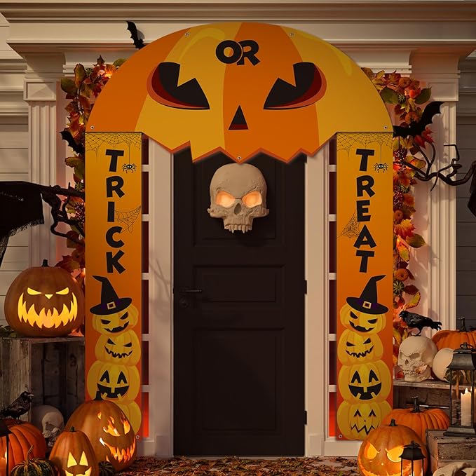 3 Pcs Halloween Cemetery Archway Halloween Cemetery Banners Gothic Outdoor Banners Sign Banner Decorations for Outdoor Party Supplies (Pumpkin)