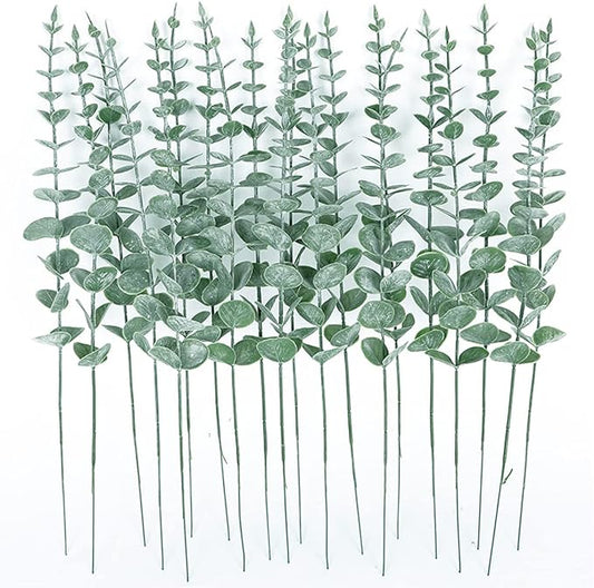 Tinsow 26 Pcs Artificial Eucalyptus Stems Faux Eucalyptuses Real Touch Leaf Wedding Bouquet Centerpiece Filler Home Decor (Green, 26)