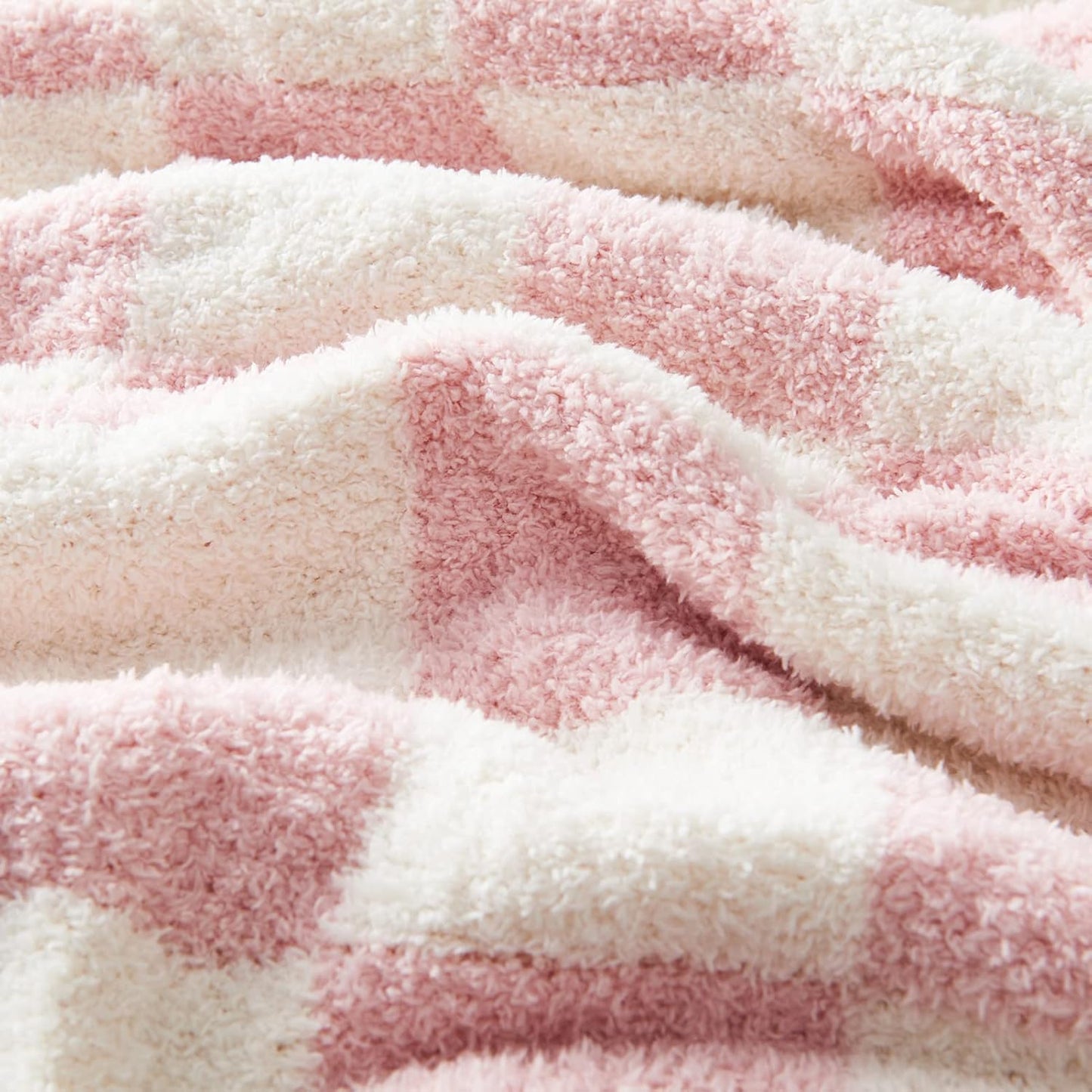 CozeCube Super Soft Fullfy Microfiber Reversible Knitted Blankets, Warm Cozy Fuzzy Plush Throw, Pink and White Checkered Throw Blanket for Couch Bed Sofa, 50" x 60"