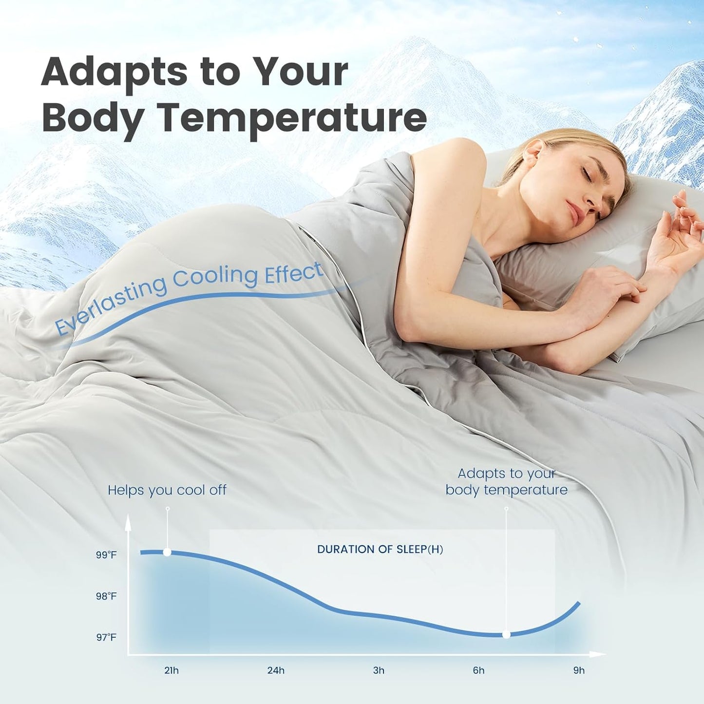 Cozy Bliss Viscose Cooling Comforter Queen Size, Reversible Cooling Blanket for Hot Sleepers and Night Sweats, Q-Max 0.4 Breathable Summer Comforter Quilt, Lightweight Soft Silky Smooth, Cool Grey