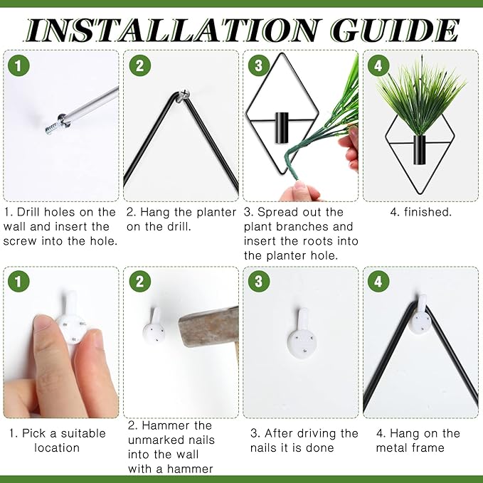 2 Pieces Wall Decor Hanging Planters with Artificial Plants Metal Hanging Vase Indoor Plants Holder Modern Boho Wall Art for Bathroom Bedroom Living Room Decor(Black,Aquatic Plant)