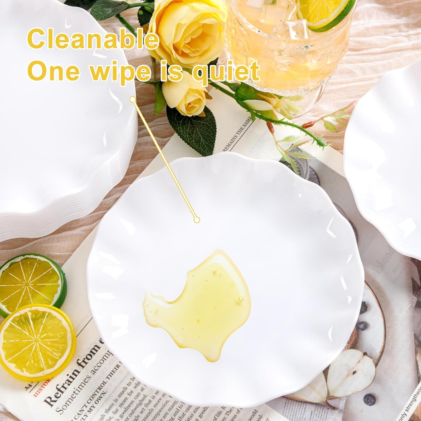 LIYH 20 Pcs 7.5 Inch White Scalloped Plastic Dessert Plates Reusable - Unbreakable Plastic Plates for Weddings Party Outdoor Picnics Dishwasher Safe BPA Free