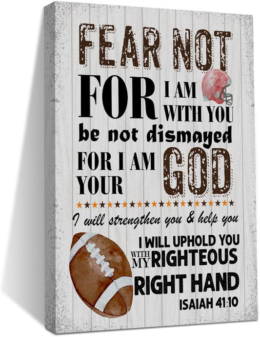 HZMLYDJ Christian Art Boys Bedroom Decor - Bible Verse Wall Decor for Kids - Scripture Wall Art - Christian Gifts - Rustic Kids Room Decor - Football Room Decor - Religious Quotes for Men, Man cave