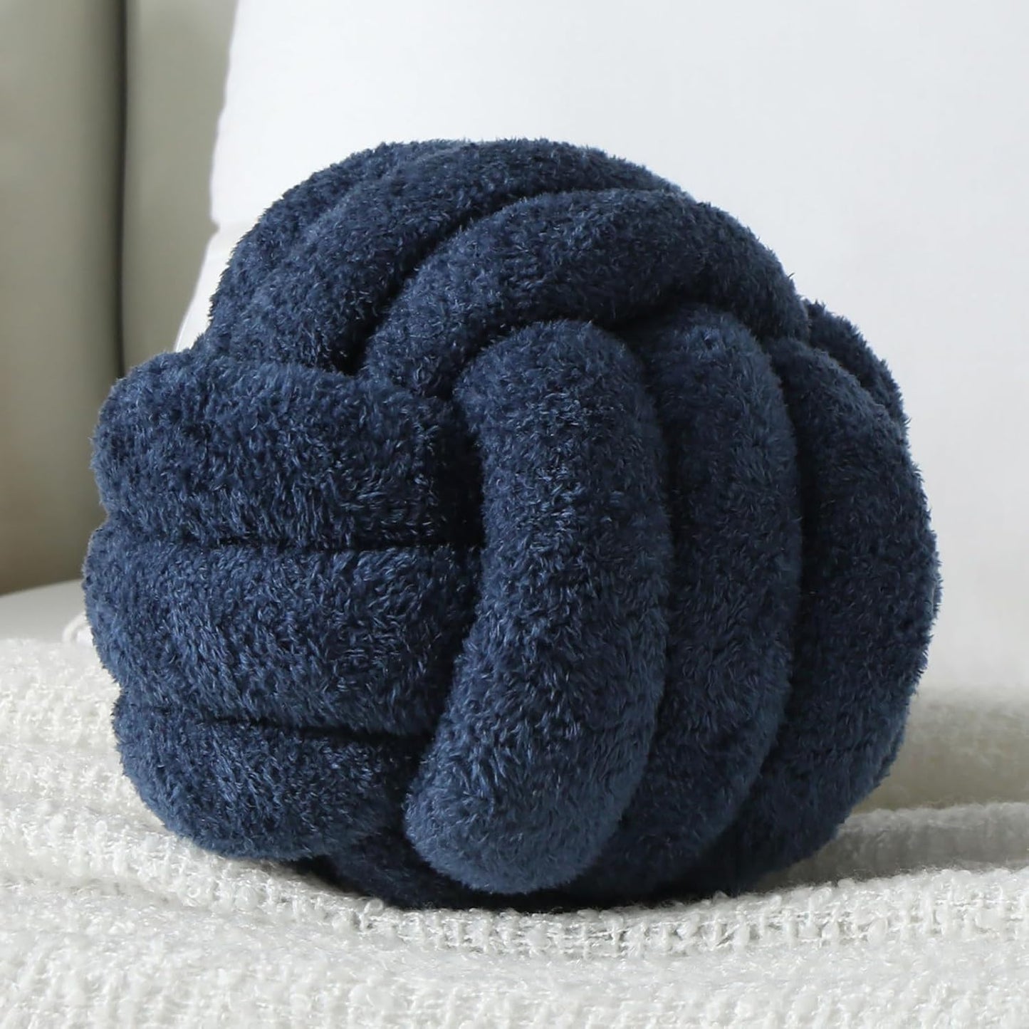 Knot Pillow Ball Plush - Decorative Throw Pillows for Bed Relieve Stress, Round Knot Cushion for Sofa Decor Pet Toy, Navy 8 inch