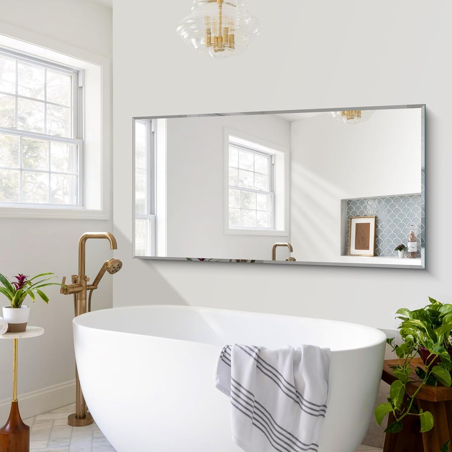 Beveled Bathroom Mirror, 30x60 Large Frameless Mirrors for Over Sink, Upgraded Shatterproof Beveled Frameless Vanity Mirror for Bathroom,Bedroom,Living Room and Entryway