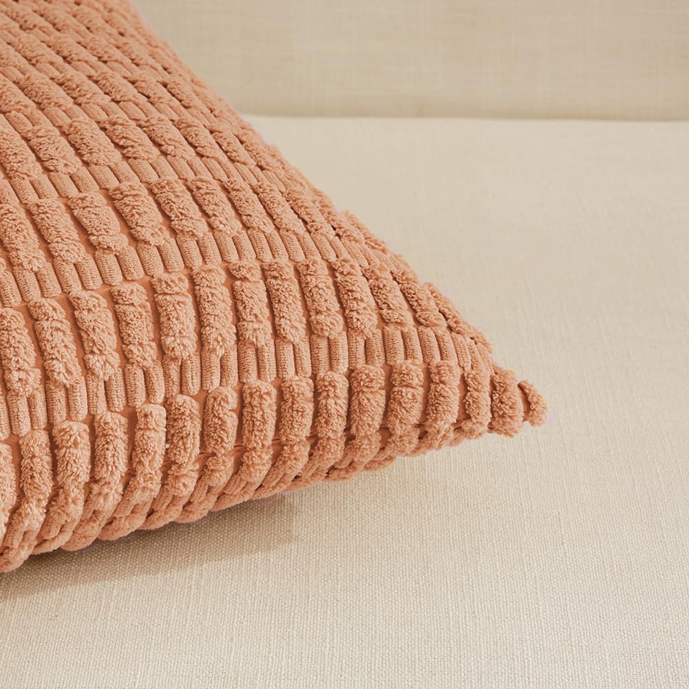 Fancy Homi 4 Packs Peach Decorative Throw Pillow Covers 16x24 Inch for Living Room Couch Bed, Rustic Modern Farmhouse Boho Home Decor, Soft Plush Corduroy Cute Square Accent Cushion Case 40x60 cm