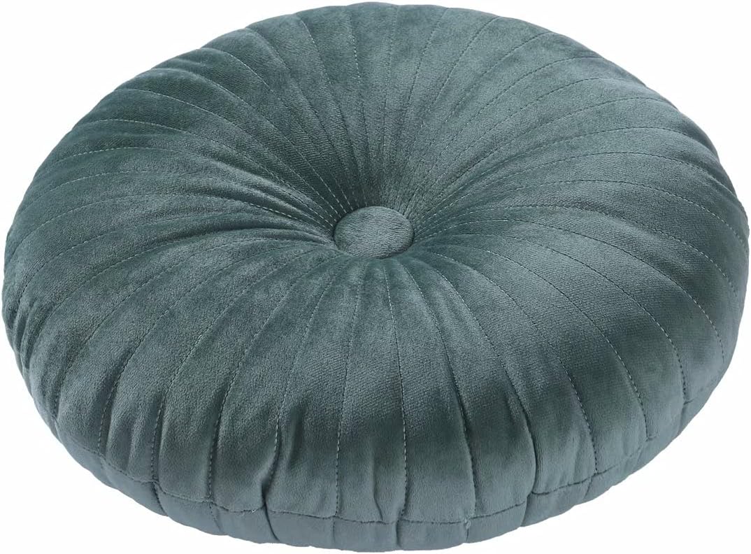 HLOVME Round Pillow Cushion for Couch Velvet Decorative Small Throw Pillow Solid Color for Living Room Bed Floor 13.7”, Green