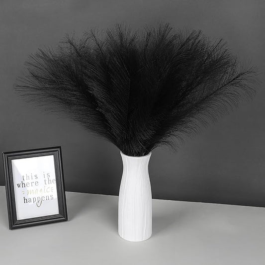 30 Pcs Pampas Grass Black Decor 21.7" Fluffy Faux Short Pampas Grass Artificial Small Pompas Grass Flower Vase Filler for Home Wedding Living Room Wall Party Decoration