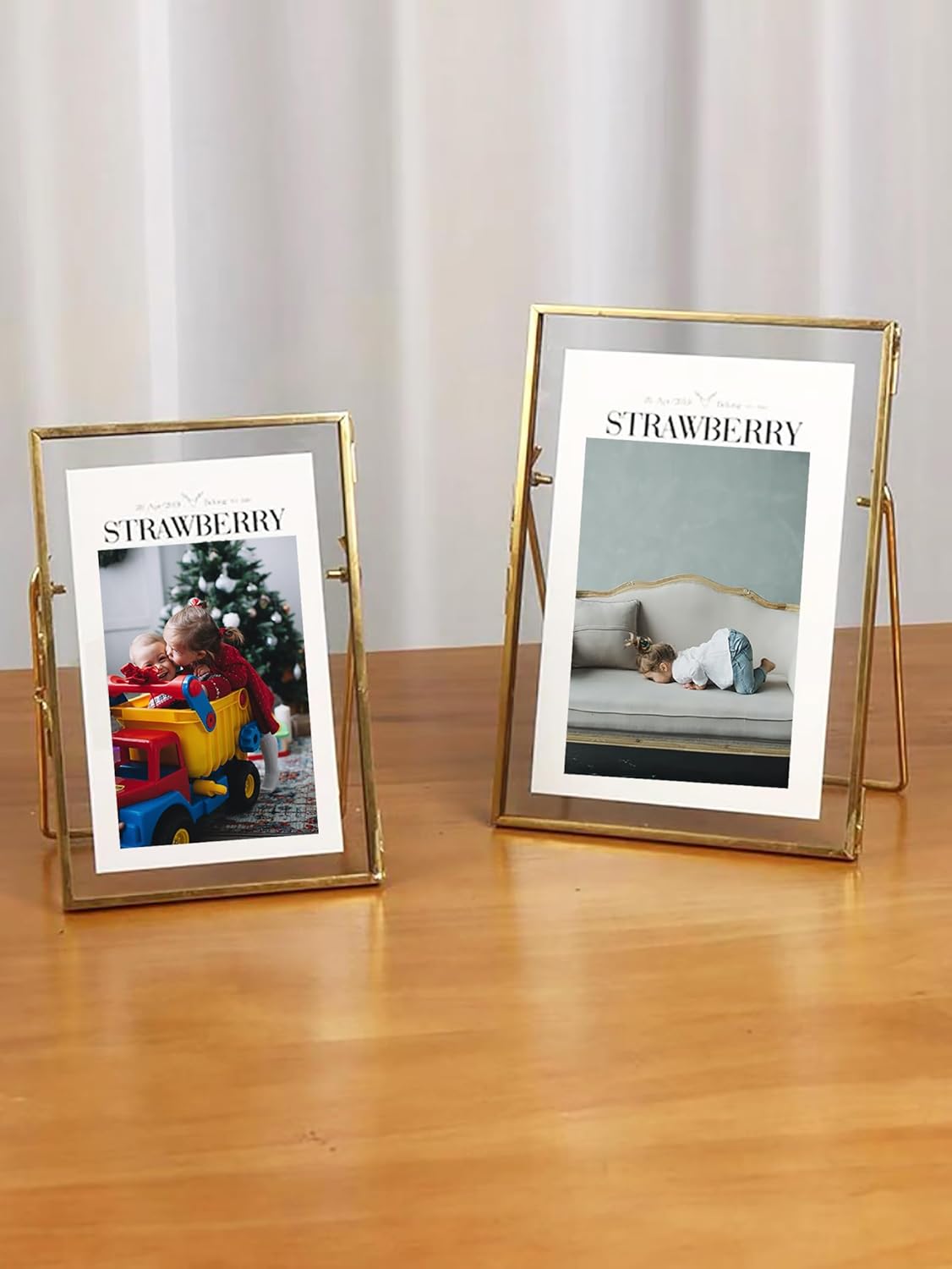 Gold Picture Frame - 4x6 Antique Brass Postcard Picture Frame for Desk - Small Pressed Glass Frame for Pressed Flowers - Floating Vertical (3 different sizes (4 * 4, 4 * 6, 5 * 7))