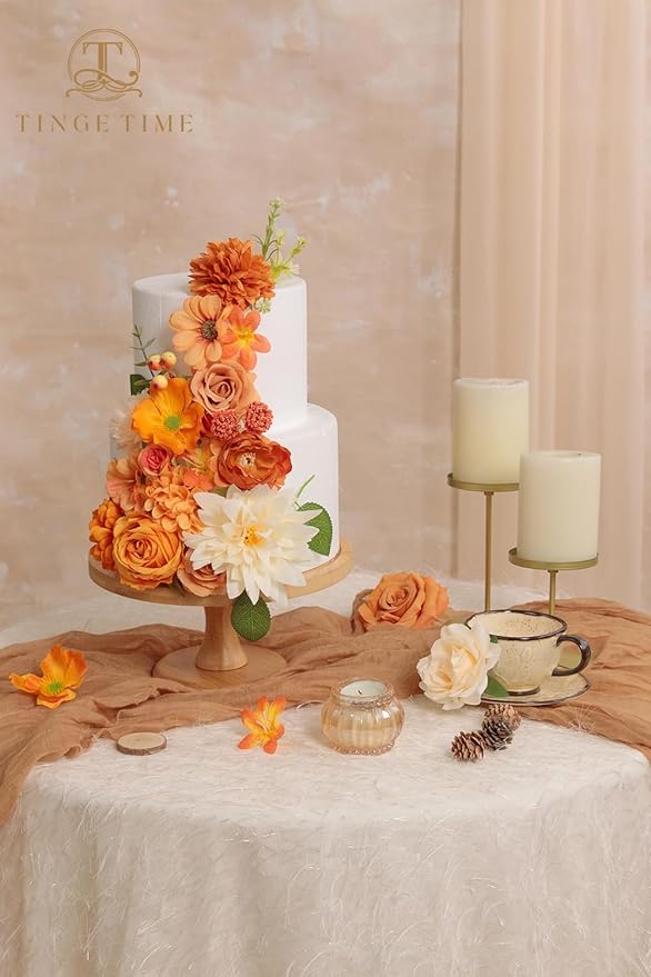 TINGE TIME Fake Flowers Artificial Flowers Peonies Bulbous Chrysanthemum Daisy Hydrangea Sunflower Violets Dahlia Daffodils Epiphyllum Orchid Cherry Blossom Camellia Leyaron (Burnt Orange)