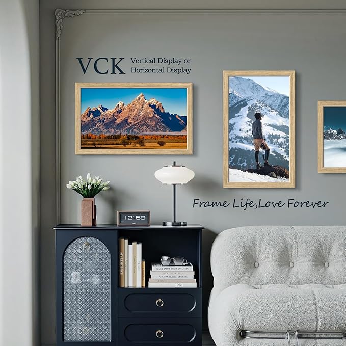 VCK 14x24 Picture Frame Set of 3 - Oak, Natural Solid Wood, Exclusive Wood Grain Poster Frame, Wall Hanging