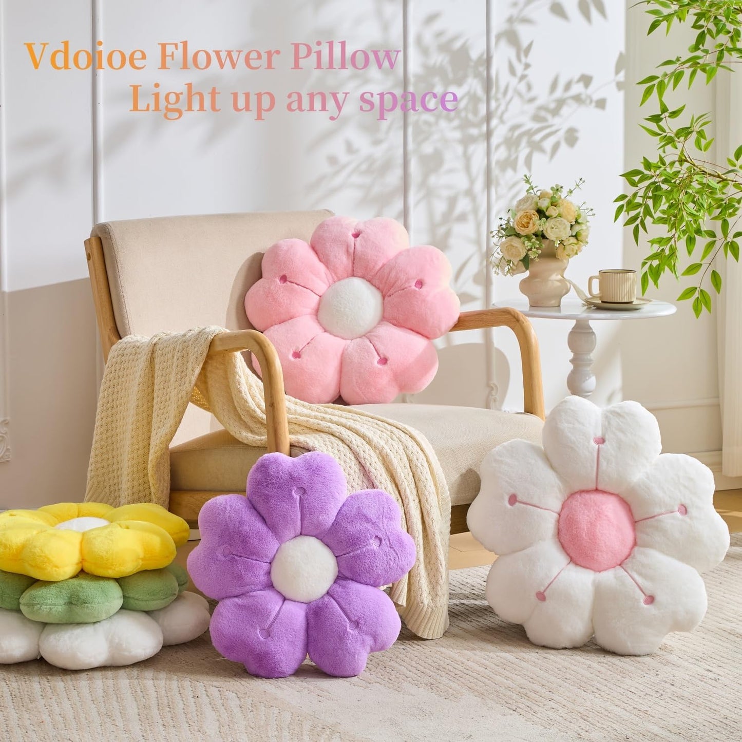 Flower Pillow, Cute Daisy Pillow 19.6In Yellow Flower Shaped Plush Throw Pillow for Home Bedroom Sofa Chair Couch Decor