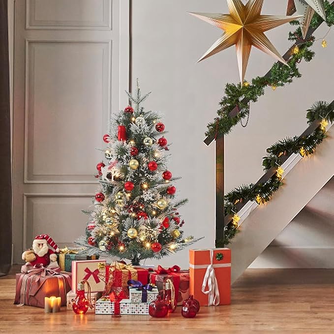 3 Ft Pre-Lit Christmas Tree, Artificial Christmas Trees with Lighting, Xmas Trees with 78 Led Lights, Christmas Decoration for Home, Office, Easy Assembly