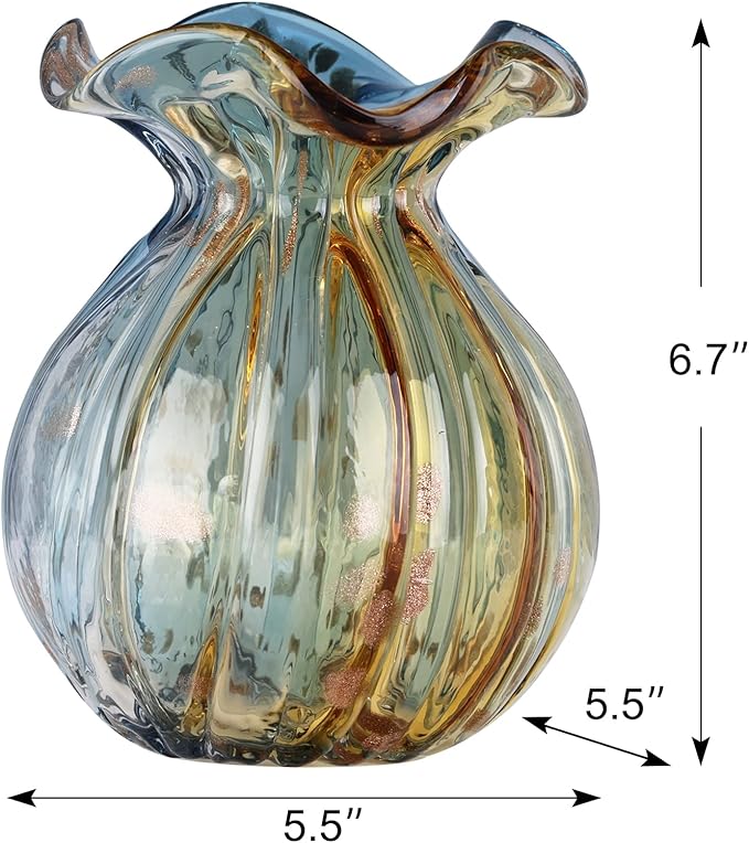 Blown Gradient Glass Art Vase - Transparent, Unique, Modern Art - Wide Mouth for Living Room, Wedding, Dining Table, Office Center Table Display Flower