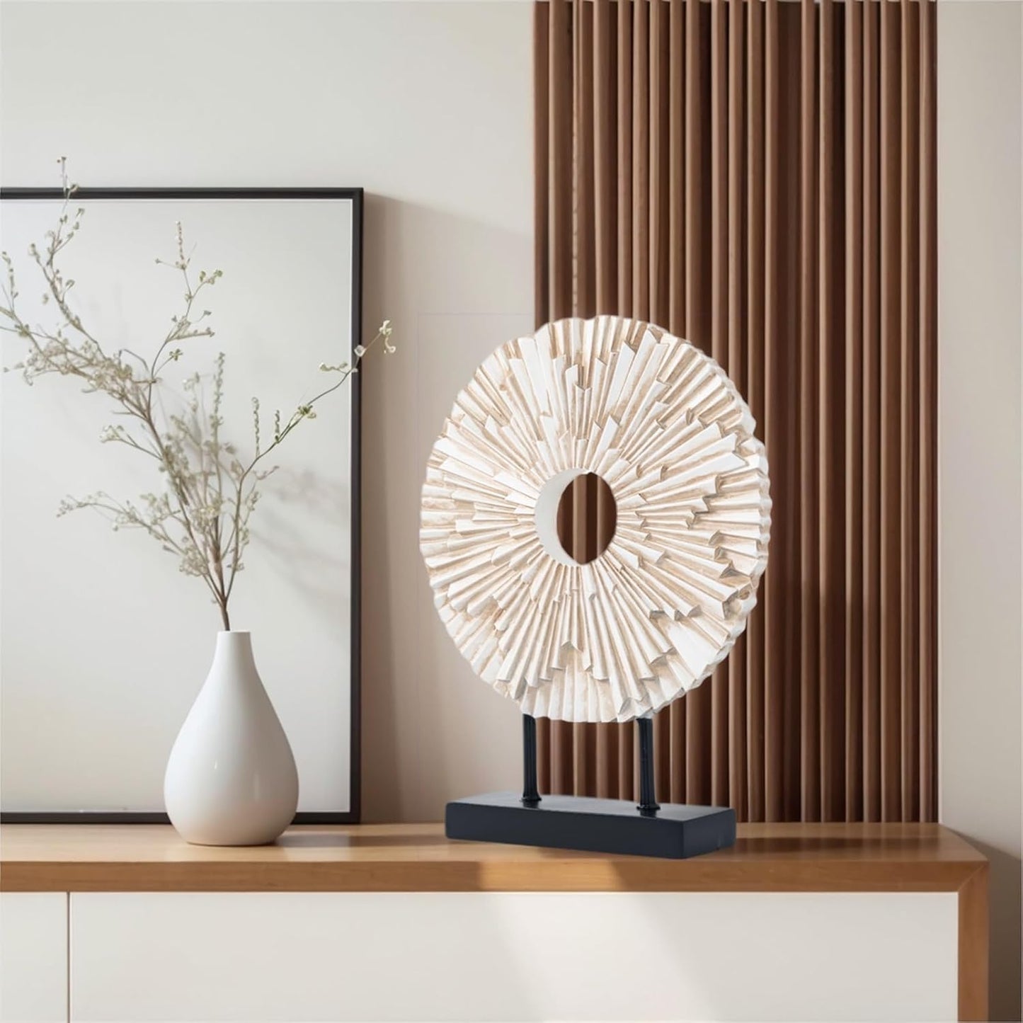 Minimalist Round Statue Above Cabinet Decor Kitchen, Modern Decorative Sculpture Home Decorations for Living Room Coffee Table, Office Decor Items, Center Pieces Decoration (White)