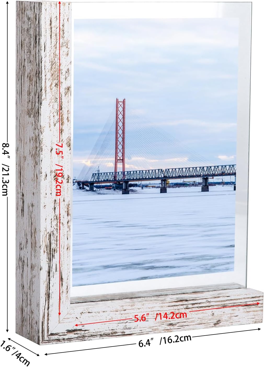 Lavezee 5x7 Picture Frames Set of 2, Double Sided Frame with Distressed White L Shaped Horizontal Vertical Holder Stand for 5 by 7 Photo Art, Desktop or Tabletop Decor