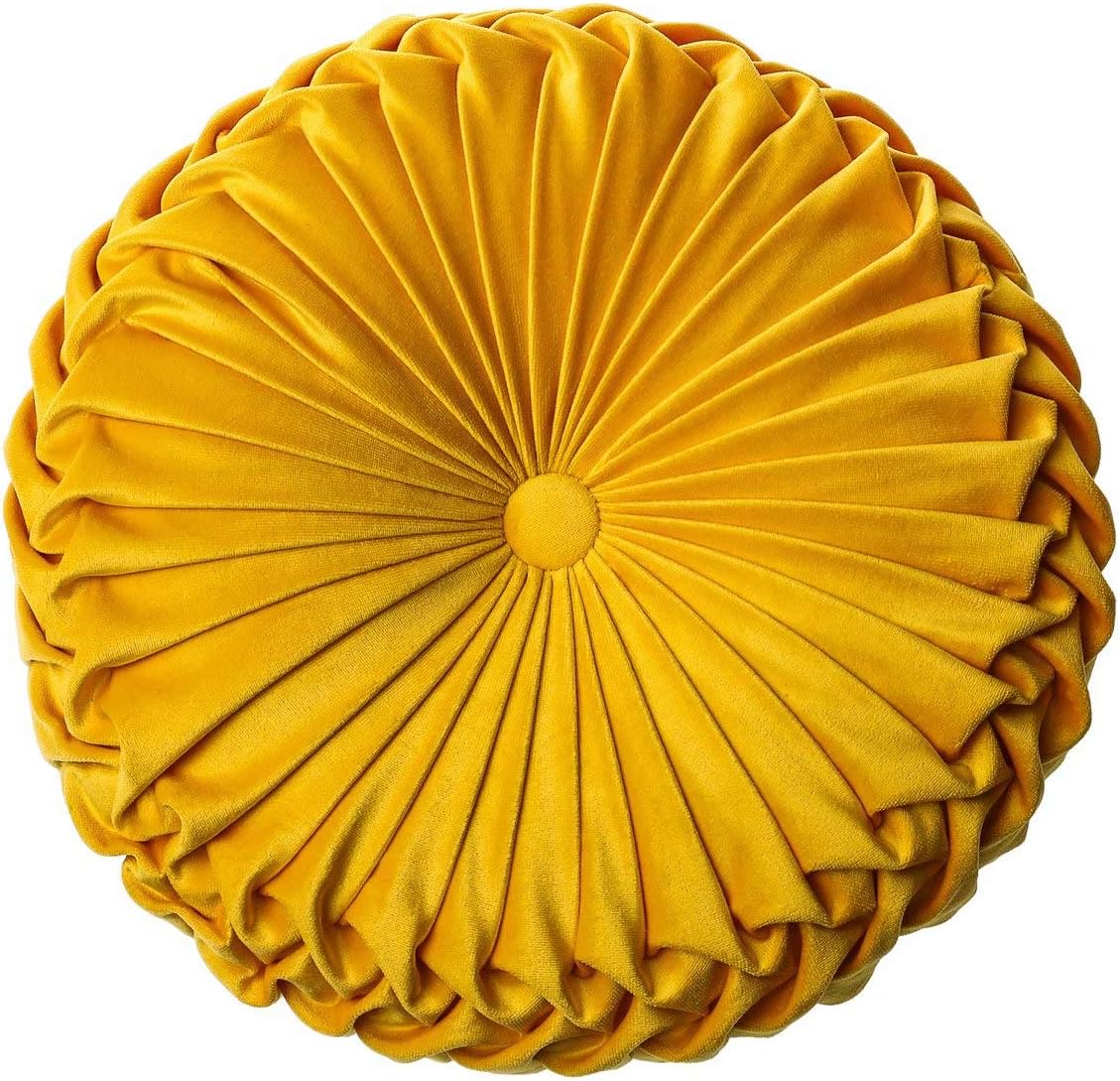 HLOVME Throw Pillow for Couch Decorative 3D Pumpkin Round Velvet Cushion for Sofa Bed Chair Floor 15"X15", Yellow