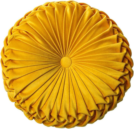 HLOVME Throw Pillow for Couch Decorative 3D Pumpkin Round Velvet Cushion for Sofa Bed Chair Floor 15"X15", Yellow