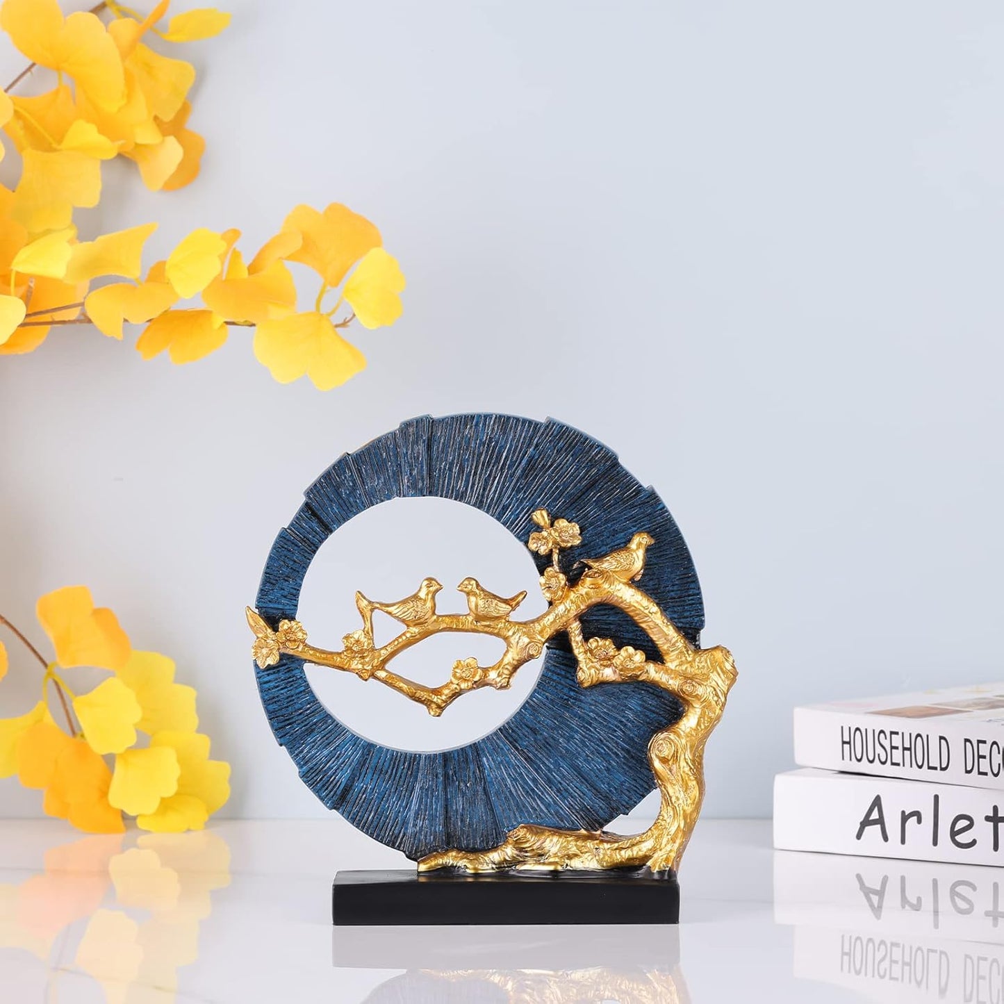 Gold Bird Statue Decor, Gold and Blue Home Decor, Bird Sculpture Home Decor for Bookshelf Office Shelf On Shelf Coffee Table TV Cabinet Entryway Entryway Decor.