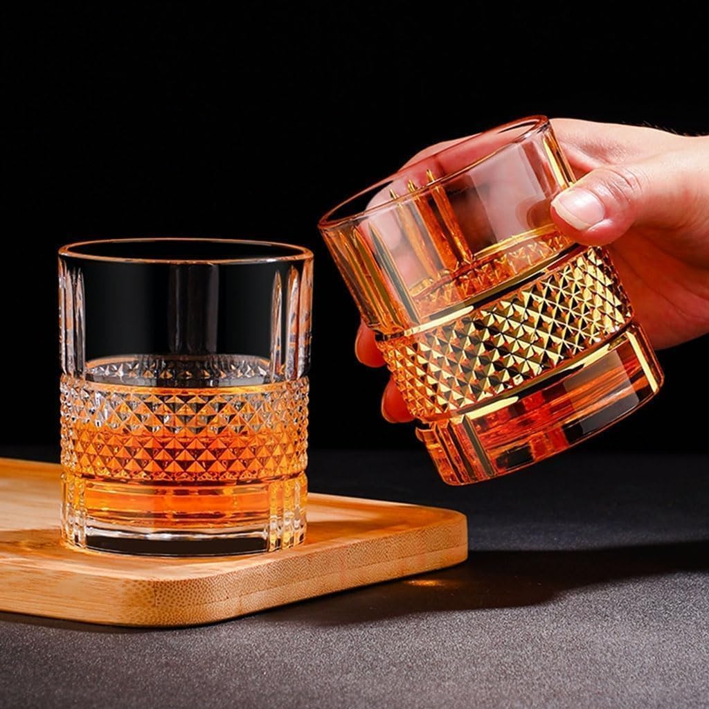 LEMONSODA Premium Double Rocks Vintage Whiskey Tumblers - Uniquely Designed Vintage Style Glass