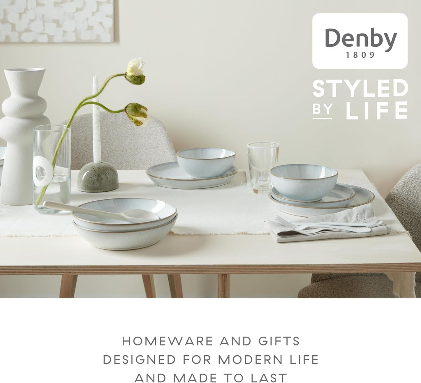 Denby - White Speckle Medium Plates Set of 6 - White Reactive Glaze Neutral Patterned - Dishwasher, Microwave Safe Crockery 8.25" - Ceramic Stoneware Tableware - Chip & Crack Resistant