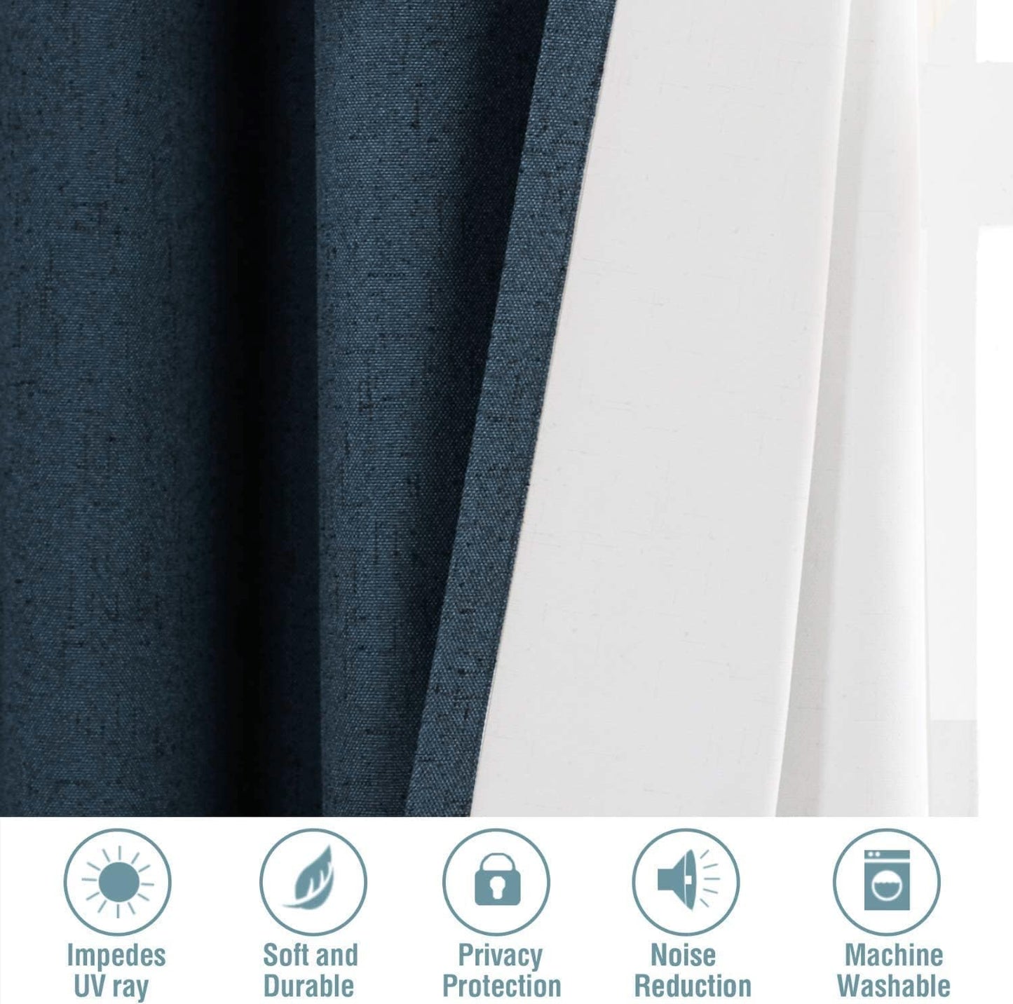 H.VERSAILTEX Primitive Linen Blackout Curtains with Burlap Fabric and White Thermal Insulated Liner, Grommet Top Curtains for Living Room/Bedroom (2 Panels, 42 x 54 Inch, Navy)