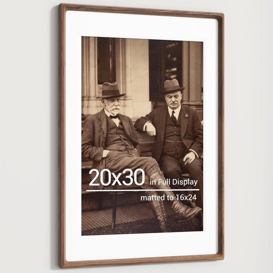 Heimlove 20x30 Picture Frames Natural Walnut,Original Wood Hand Make Crafted Poster Frame with Mat to 16x24 Graduation Picture Display,Family Picture,Wedding Picture,Photo,Document Wall Decoration