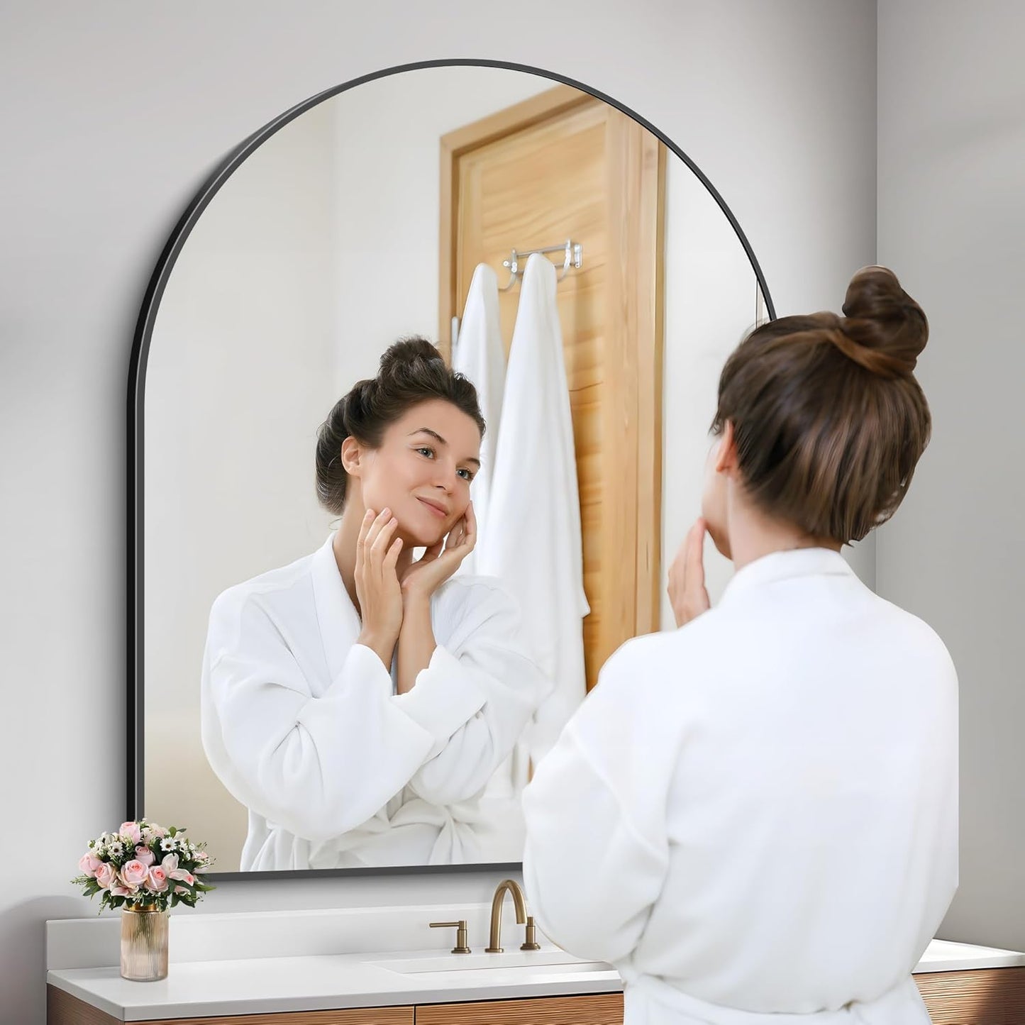 FORBATH Arched Wall Mirror 40"x48", Large Arch Bathroom Mirror Black Aluminum Wide Frame for Decor Dresser Mirror for Bedroom Living Room Entryway, Hanging or Leaning Against Wall