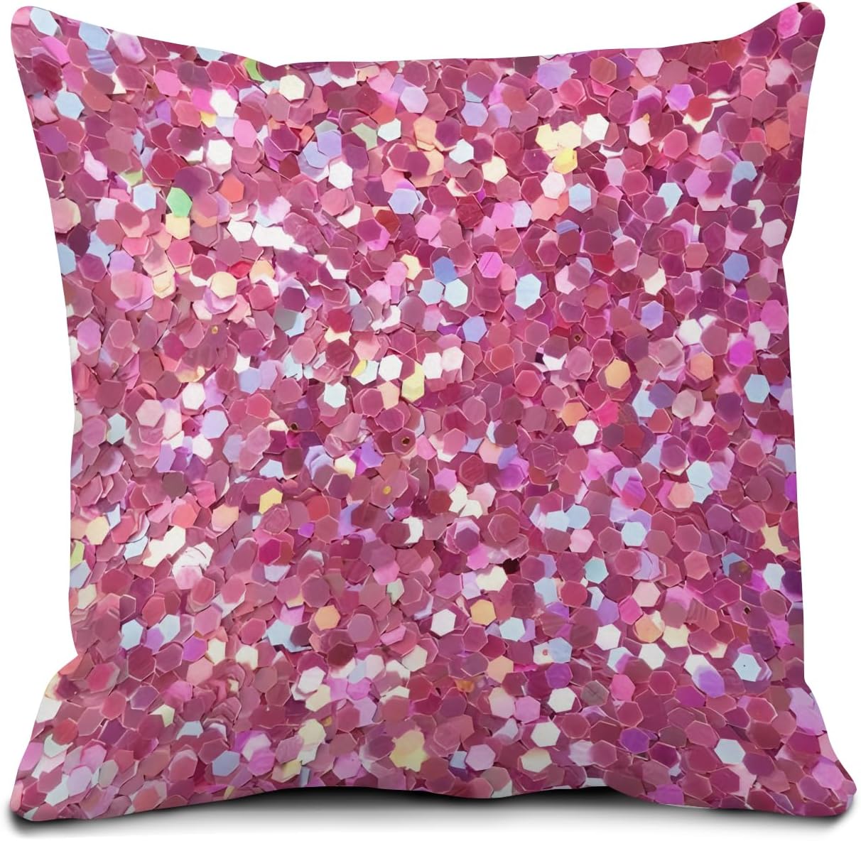 Decorative Throw Pillow Covers 18x18 Inch, Cute Home Decor for Living Room Outdoor Funny Pillowcase Polyester Cushion Case Pink Glitter