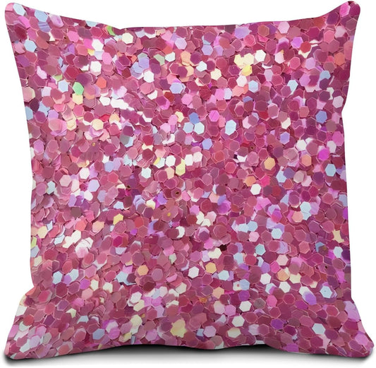 Decorative Throw Pillow Covers 18x18 Inch, Cute Home Decor for Living Room Outdoor Funny Pillowcase Polyester Cushion Case Pink Glitter