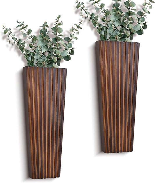 2PCS Wood Wall Planter for Indoor Plants, Wooden Hanging Planter for Dried Flowers and Artificial Greenery Plants,Abstract Vase, Modern Farmhouse Wood Wall Decor for Living Room,Bedroom,Bathroom