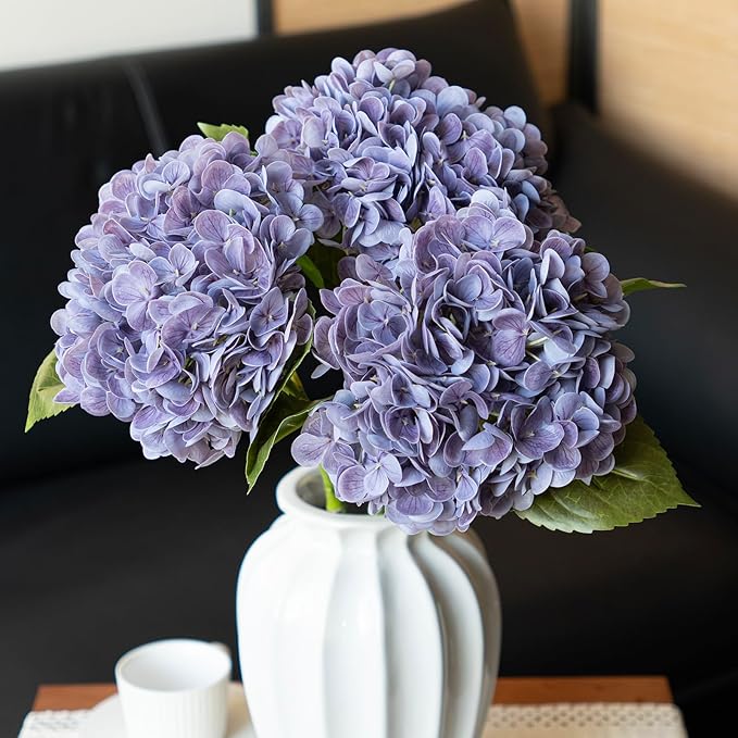 3Pcs 22 inch Lifelike Artificial Hydrangea, 3 Light Purple Large Real Touch Flowers Artificial Flowers Dry Flowers Outdoor Wedding Christmas Office Family Party Living Room Table Deco