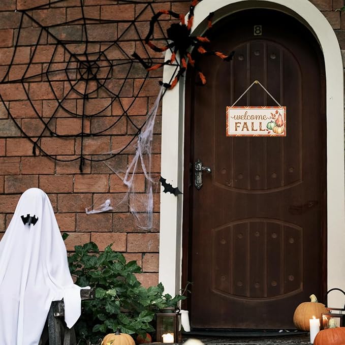 Welcome Fall Sign, Autumn Front Door Porch Hanging Decoration, Decorative Wooden Hanging Signs, Farmhouse Home Wall Decor, Autumn Wall Art, Fall Harvest Party Decorations