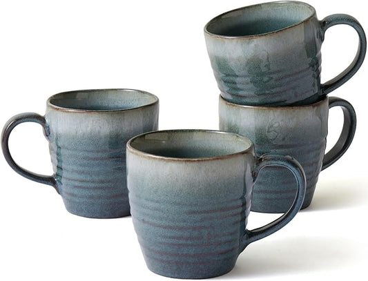14 oz Coffee Mugs Set of 4, Ceramic Coffee Mugs with Handle – Reactive Glaze Stoneware Coffee Mug Set for Tea, Latte, Cappuccino, Cocoa, Hot Chocolate – Microwave & Dishwasher Safe - Blue
