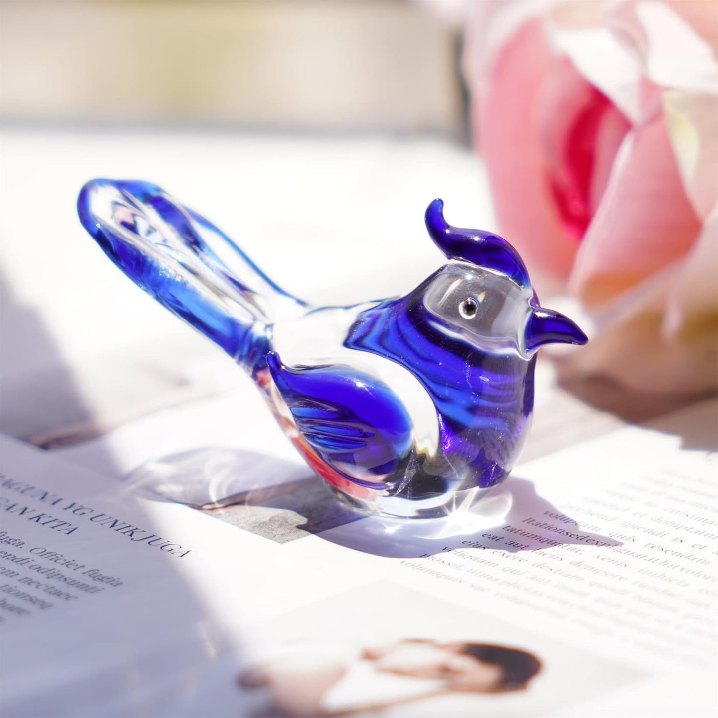 HDCRYSTALGIFTS 3.5inch Blown Glass Bird Figurines Collectibles Blue Jay Statue Ornament Decor Crystal Animal Paperweight Gift