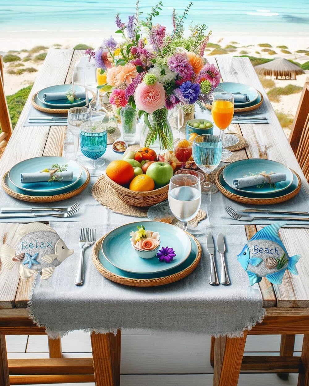 Coastal Charm Resin Fish Figurines - Set of 2 Decorative Relax & Beach Decor Nautical Themed 4.4'' Statues for Home Hotel (Fishes)