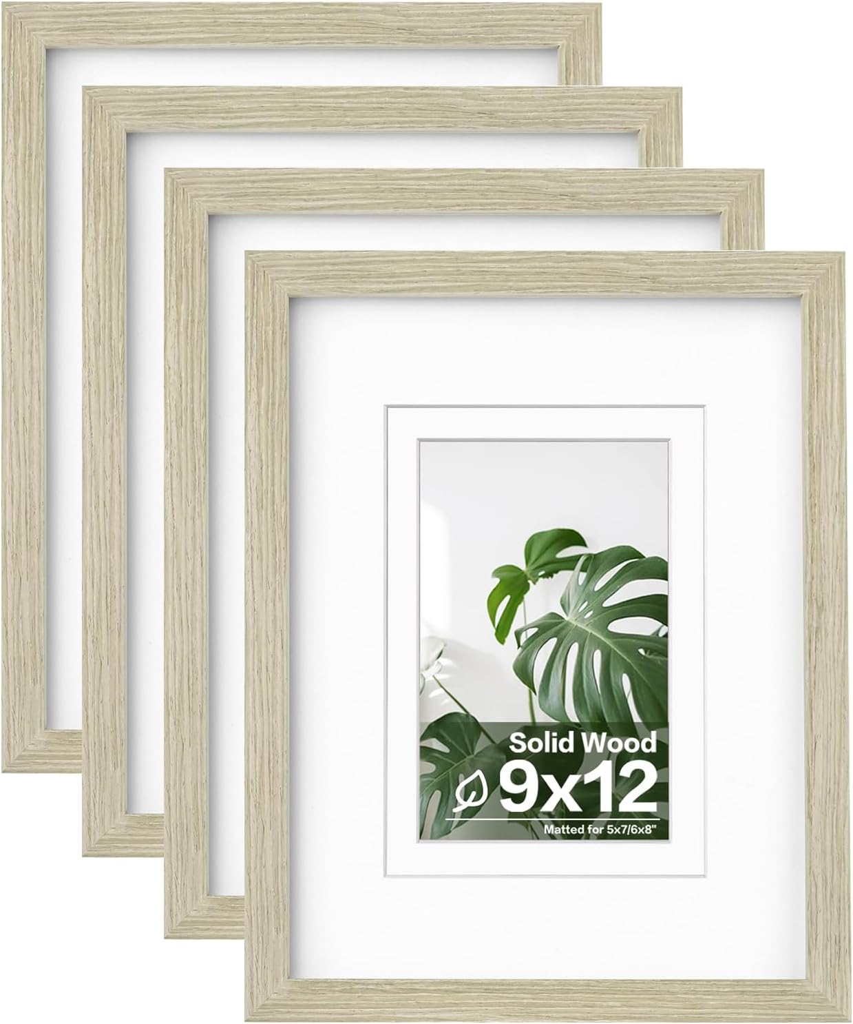 Egofine 9x12 Picture Frames Set of 4, Made of Solid Wood Covered by Plexiglass 5x7 and 6x8 with Mat or 9x12 without Mat, for Table Top Display and Wall Mounting Photo Frame Distressed Wood Grain