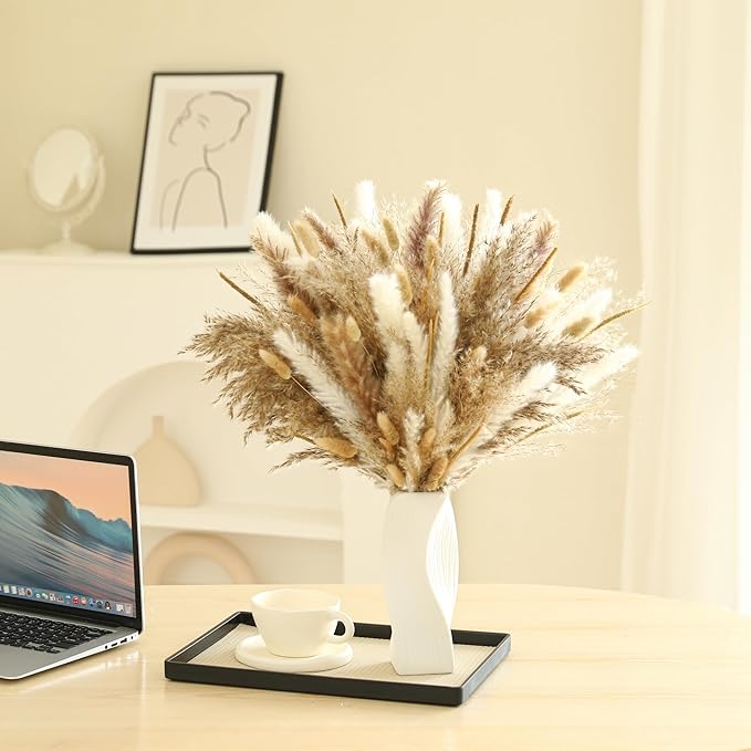 135Pcs Dried Pampas Grass Decor, Boho Home Decor, Mini Bunny Tails Dried Flowers, Fluffy Pompous Grass Bouquet Bulk for Wedding, Table, Rustic Party, Baby Shower Decorations